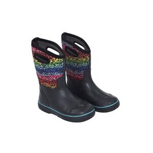Bogs Youth Waterproof Boots Rainbow Print Black Rubber Pull On Kids Size 5‎ US